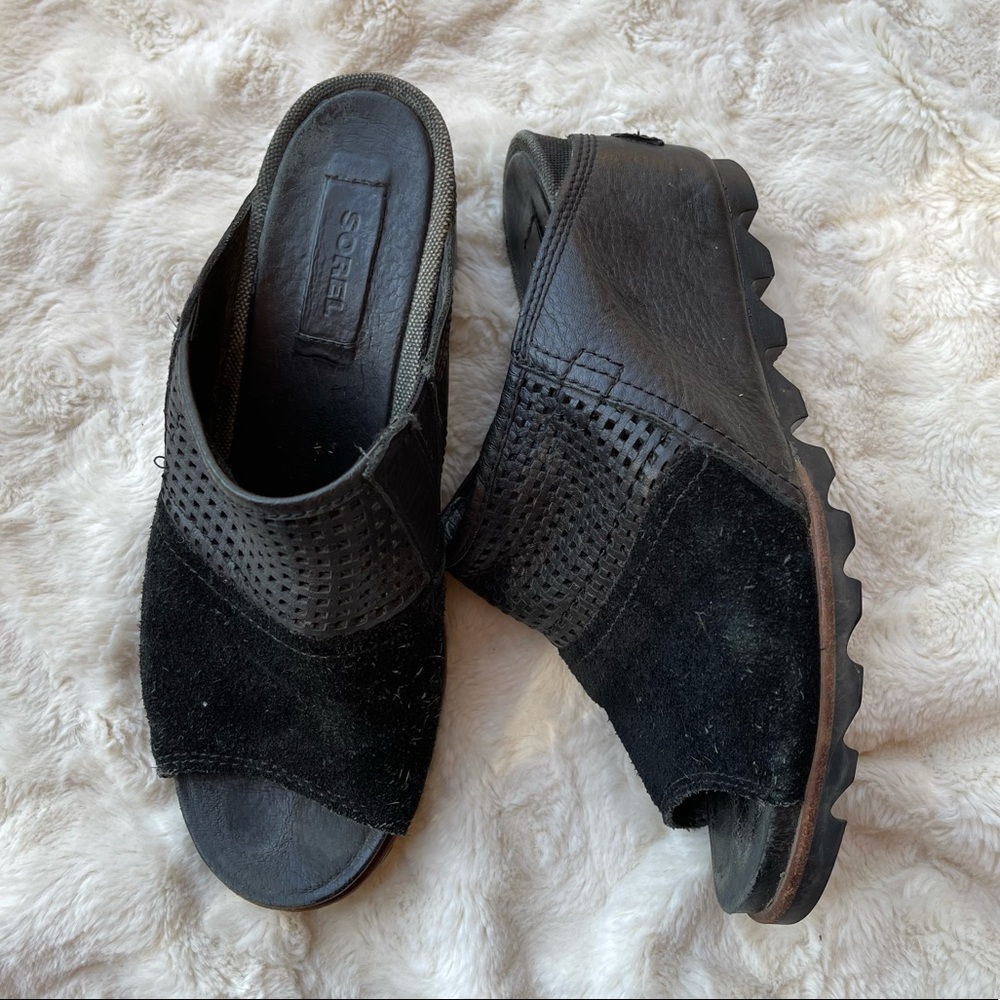 Sorel Black Joanie Slide Wedge Leather 7.5